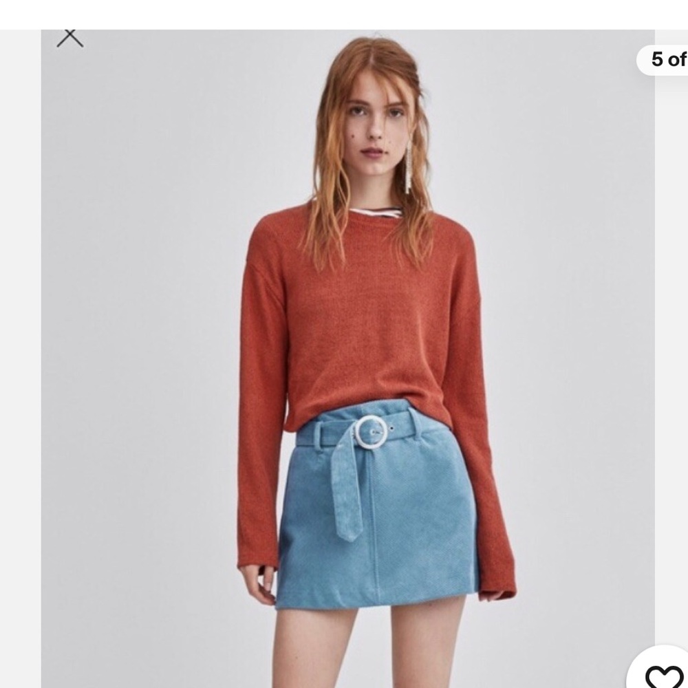 Zara Belted Blue Corduroy Skirt